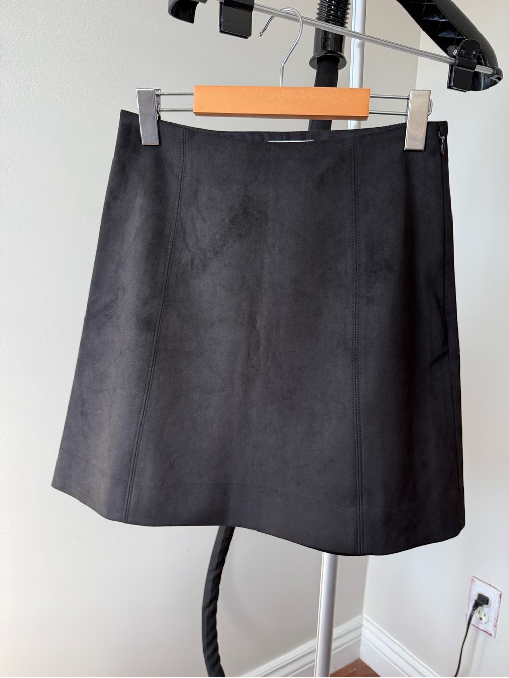 NWOT Babaton Black Faux Suede A-Line Mini Skirt